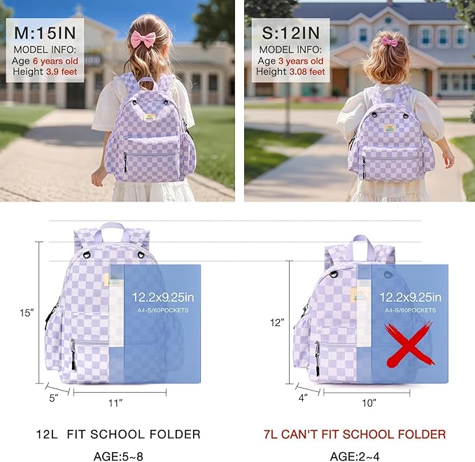 STEAMEDBUN Corduroy Toddler Backpack for Girls 2-4: Kids backpack for Boys Girls - 12 inch Preschool Kindergarten Backpacks - Checkerboard