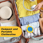 Retractable Camping Clothesline, Portable Travel Clothes Line, Windproof Laundry Line with Clothespins & Hang Holes, Indoor Outdoor Drying Rope for Hotel Trip, Cruise, RV (Yellow, 12.5 Ft)