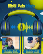 awatrue Kids Headphones for School Travel, 85/94dB Safe Volume Limit, 3.5mm Jack, HD Mic, Portable Wired Headphone with Shareport, Stereo Sound On-Ear Headphones for Toddler Kids Girls Boys Bluegreen
