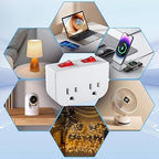 Grounded Outlet with Double ON Off Switch,VSEER 2 Port Electrical Outlet Plug Switch 15A 1875W / Wall Tap Adapter with Daul Red Indicator, ETL Listed (White 1-Pack)