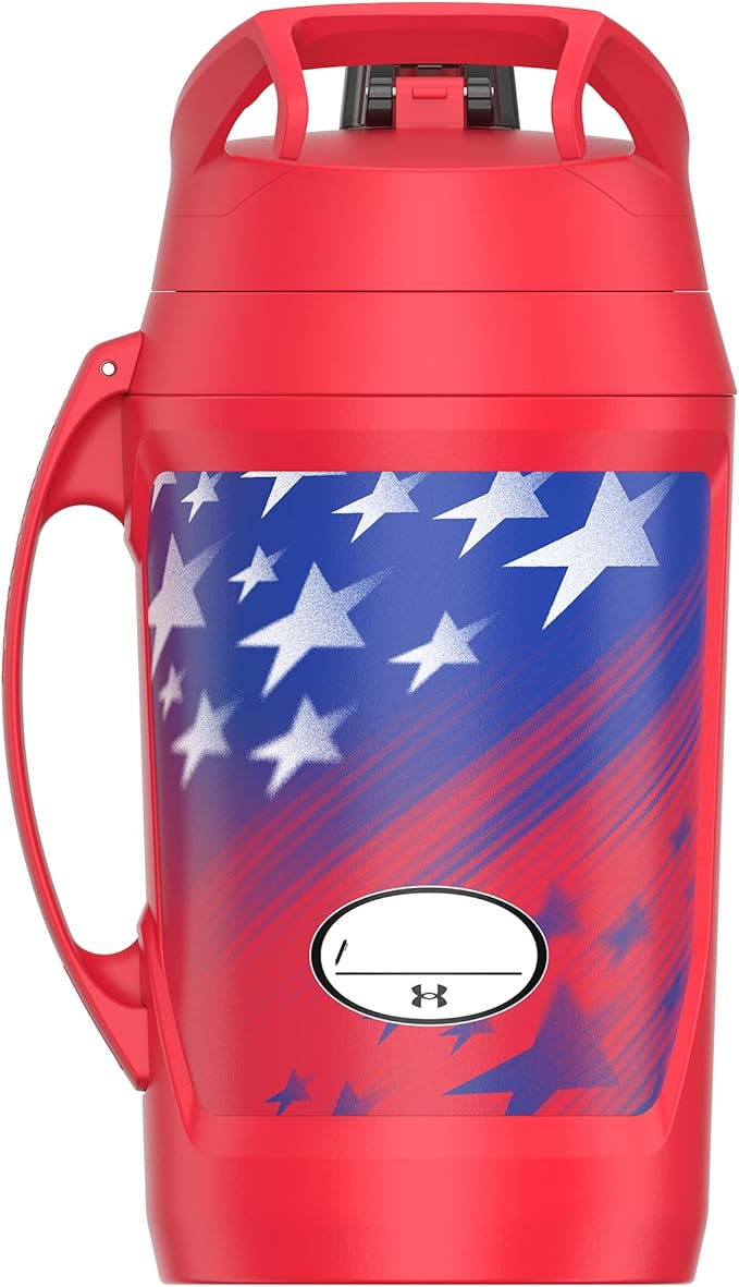 Under Armour Insulated Water Bottle with Handle & Fence Hook, Half Gallon Sports Water Jug, Leak-Resistant & BPA-Free for Baseball, Football & Gym - Red Americana, 64oz