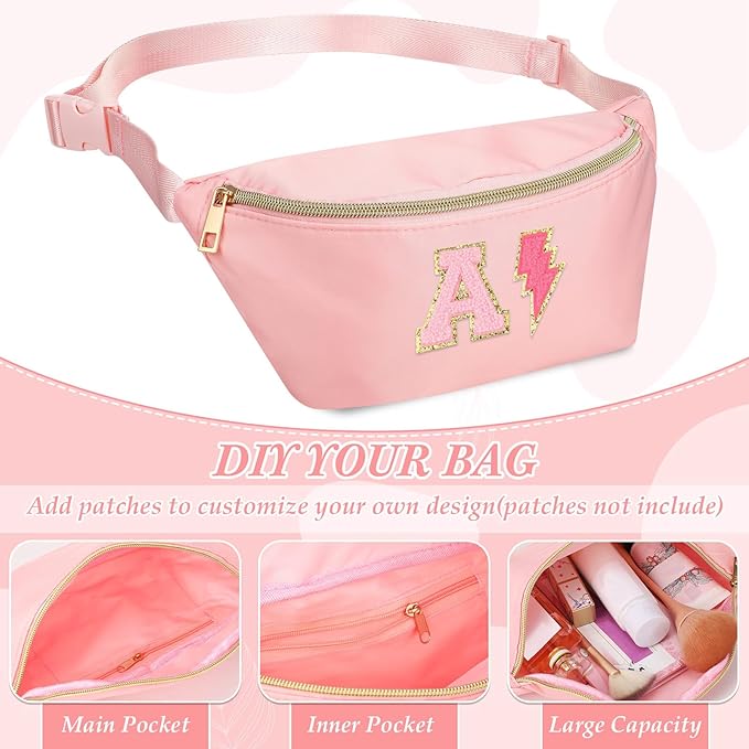 Amylove 9 Pieces Fanny Packs Nylon Waist Bag Zipper Travel Running Bag with Adjustable Strap for Women Men(Nylon,Pink)