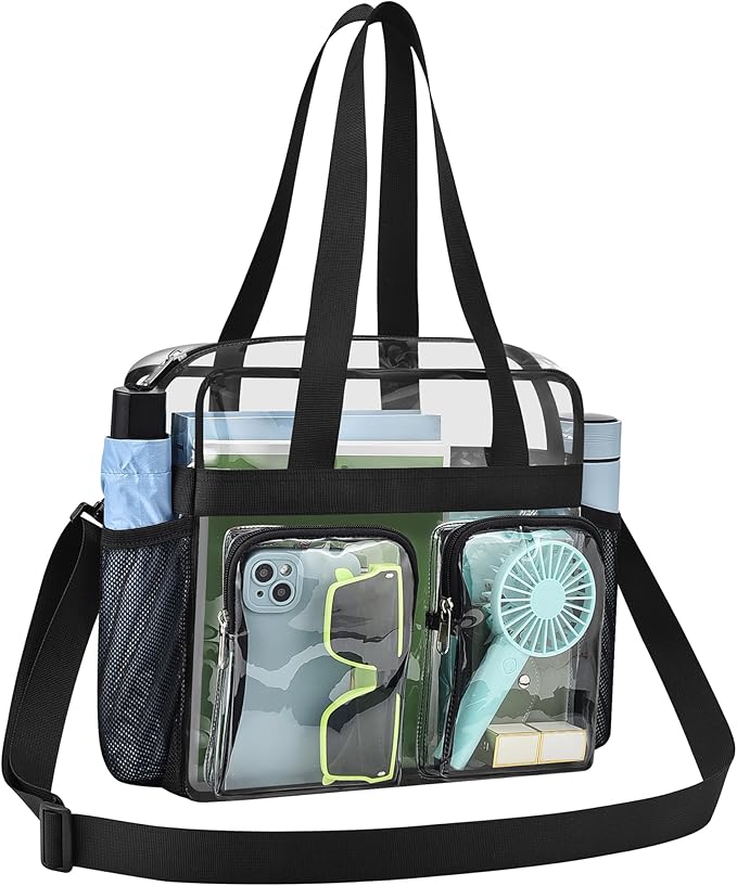 XCU Clear Bag for Stadium Events 12x6x12 Large Clear Tote Bag Transparent Lunch Bag Adjustable Straps for Concert Sports Work