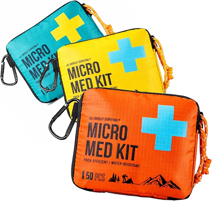 EVERLIT Mini First Aid Kit [3-Pack], Ultralight Compact Water-Resistant Hiker Medical Kit, Bulk First Aid Kit, Pack-Efficient for Camping, Hiking, Ourdoor Adventure, Travel, Pack of 3