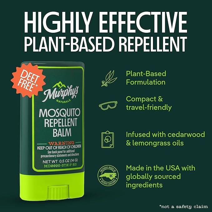 Murphy's Naturals Mosquito Repellent Balm Stick, Plant-Based Ingredients, Travel-Pocket Size, 0.5oz Each, 3-Pack