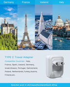 1 Pack European Travel Plug Adapter, VINTAR Foldable International Power Plug with 2 AC Outlets 3 USB Ports(2 USB C), Type C Travel Essentials Charger for US to Most of Europe EU Italy Spain France