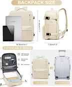 WONHOX Large Travel Backpack Women,Carry On Backpack Flight Approved 18x14x8 inches Bag Spirit Airlines Personal ltem,College Sports Hiking Rucksack Laptop Blackpack mochila de viaje,Beige