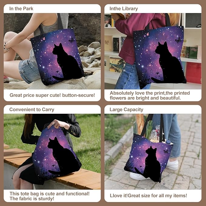 ANNA QUEEN Cat Tote Bag Shoulder Bag Handle Bag for Gym Yoga Picnic Beach Kitchen Reusable