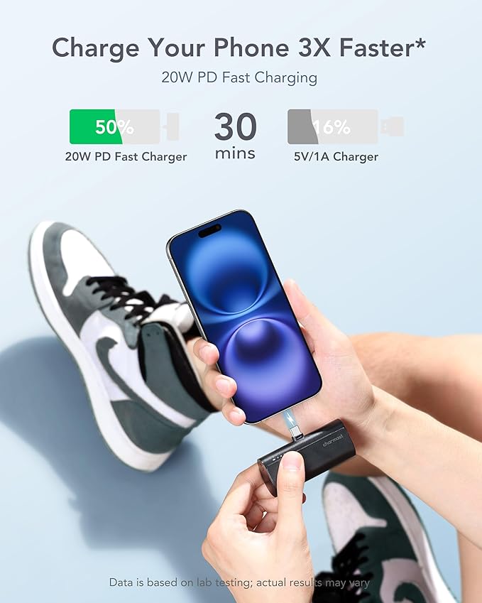 charmast Portable Charger USB C for iPhone 17/16/15, 5000mAh Fast Charging Power Bank with Built-in Type-C Connector, 20W Mini Battery Pack for iPhone 17/16/15 Series, Samsung S25/S24/S23, and More