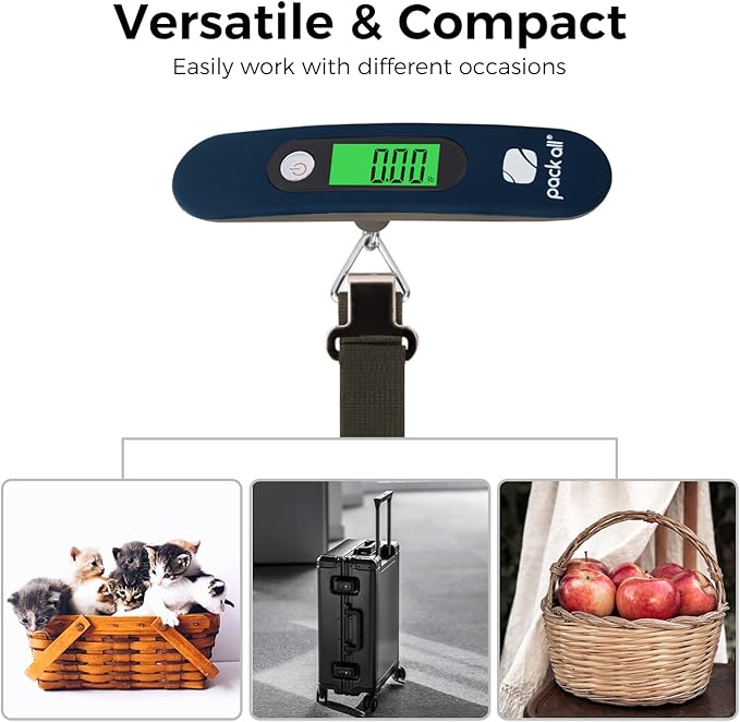 pack all 110 Lbs Luggage Scale, Digital Handheld Luggage Scale, Baggage Scale, Travel Weight Scale for Luggage with Backlit LCD Display, Battery Included, Blue
