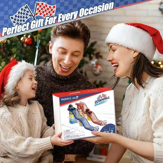 Magnetic Tiles Race Track Set, 52PCS STEM Educational Magnetic Building Blocks with 2 Race Cars, Montessori Sensory Travel Toys for Kids 3 4 5 6 7 8, Birthday for Boys & Girls