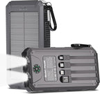Power Bank Solar Charger 20,000mAh, Portable Phone Charger, 4 Cables Outdoor Waterproof External Backup Power Charger with USB-C for Cell Phones, Solar Battery Pack with Dual Flashlight for Camping