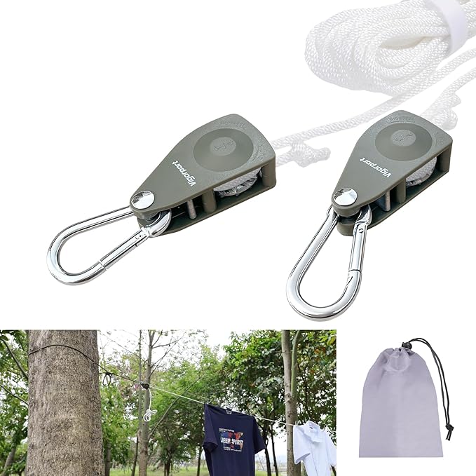 Vigorport Retractable Travel Clothesline, Portable Clothes Line Heavy Duty Rope Pully System with Carabiner for Outdoor Camping, Cruise Ships, Indoor Backyard, Balcony (White, 38Ft)