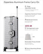 LUGGEX Checked Suitcase with Spinner Wheels, 8010S Aluminum Frame Zipperless Polycarbonate Hard Shell Suitcase (ZX-Core, Silver, 28 Inch)