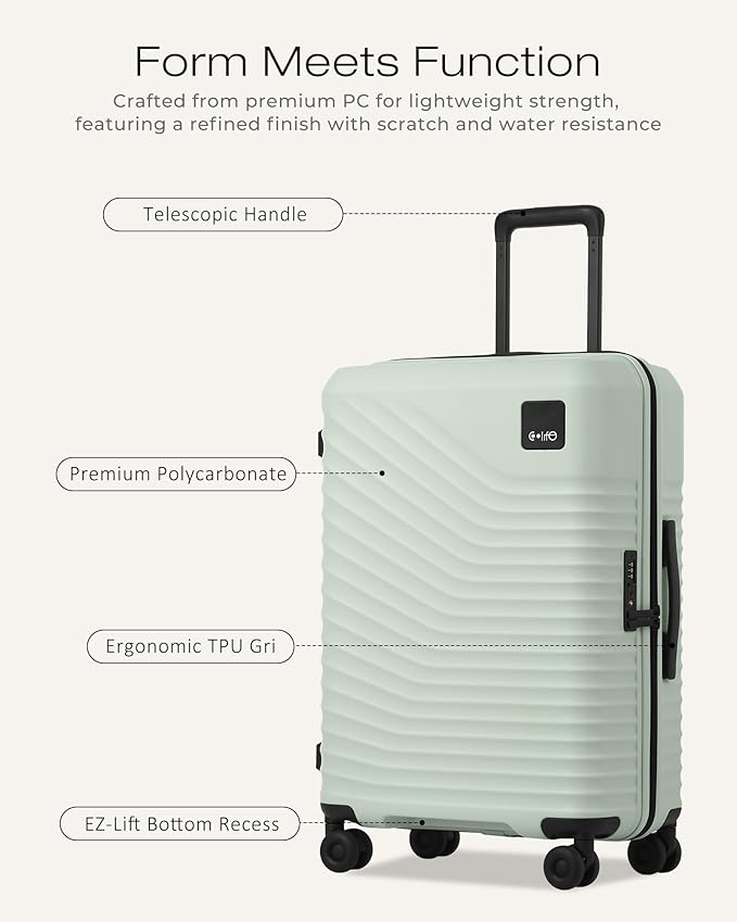 Coolife Luggage 3 Piece Set Hardside Lightweight Suitcases: Upgraded Durable PC Travel Luggage with Dual Spinner Wheels & TSA Lock, 20/24/28 (20'' Expandable Only), Light Green