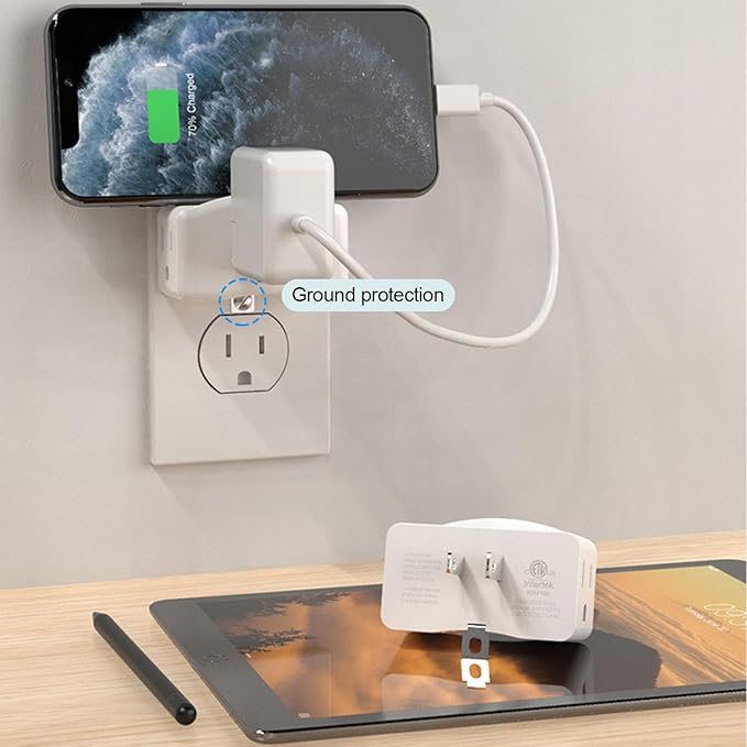 ETL Listed 3 Prong to 2 Prong Grounded Adapter, FiiMan 3 Pin to 2 Pin Polarized Plug Extender Power Strip Triple Outlet Converter, 3-Sided Outlets Wall Plug Splitter for Household Appliances,White(2)