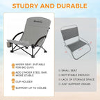 KingCamp Low Beach Chair, High Back Folding Camping Chair for Adults, Oversized Breathable Mesh Seat, 300lbs Heavy Duty Portable Chair with Cup Holder & Storage Pockets for Beach, Outdoor