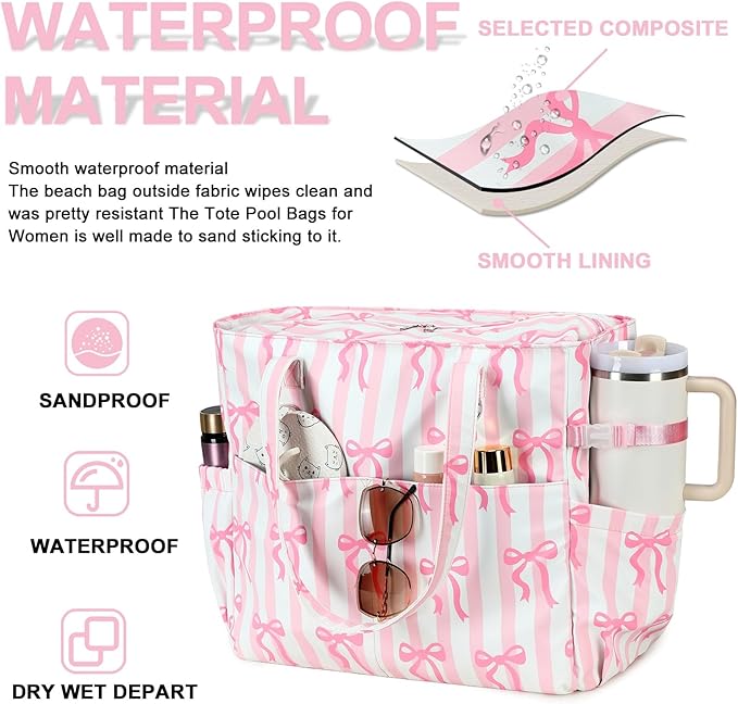 Bluboon Waterproof Beach Tote Pool Bags for Women Ladies Extra Large Carry On Bag With Wet Compartment for Weekender Travel