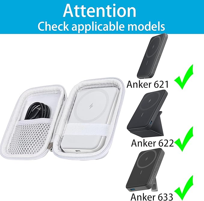 Khanka Hard Travel Case Replacement for Anker 621/622 / 633 Magnetic Battery (MagGo), 5000mAh 10000mAh Magnetic Wireless Portable Charger, Case Only (White)