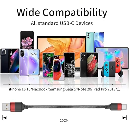 6 inch Short USB C Cable, 0.5ft 3 Pack USB A to USB C Cable Nylon Braided Short Type C Charger Cord Fast Charging for iPhone 16 15 Samsung Galaxy S24 S23 S22 Note 20 10 A50 A20 Moto G LG