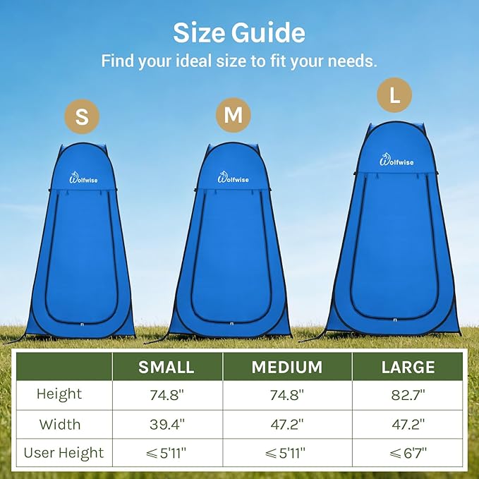 Wolfwise Pop Up Shower Tent for Camping, Portable Instant Changing Tent with Ventilation Window & Carry Bag, Privacy Bathroom Toilet for Beach & Outdoor, Width 47 ", Height 83 ", Blue