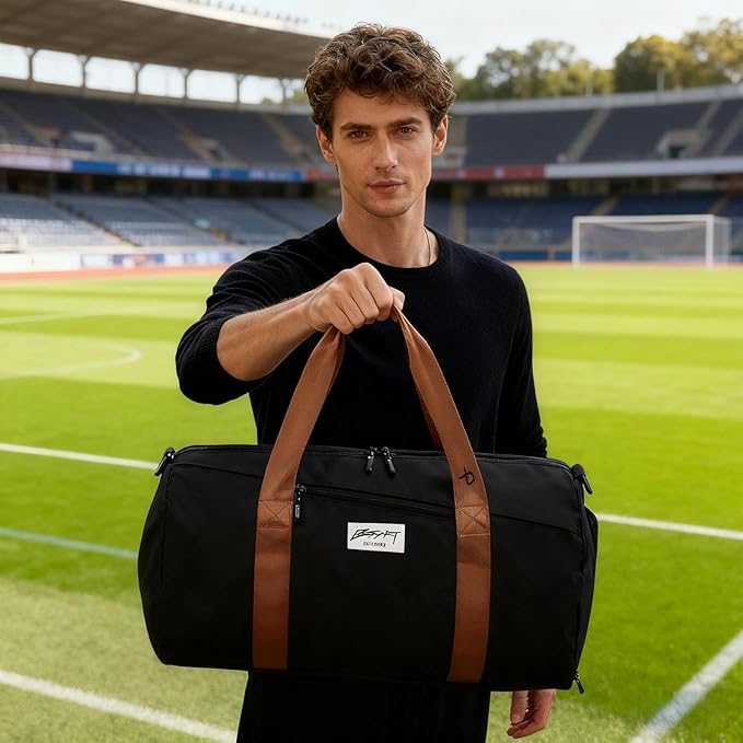 Gym Bags for Men with Side Pocket, 38L Sports Gym Duffle Bag with Adjustable Strap&Shoe Compartment, Large Waterproof Sport Duffel Bags for Travel, Sports, Fitness&Workout(Black/Brown)