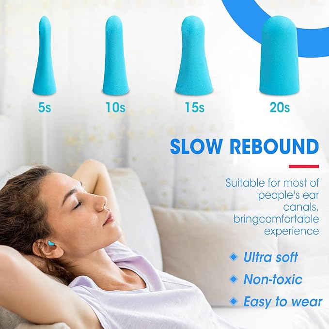 AZEN 100 Pairs Ear Plugs Bulk, NRR 32dB Soft Foam Ear Plugs for Sleeping Noise Cancelling, Earplugs for Concerts Shooting Swimming Noise Reduction (Lake Blue)