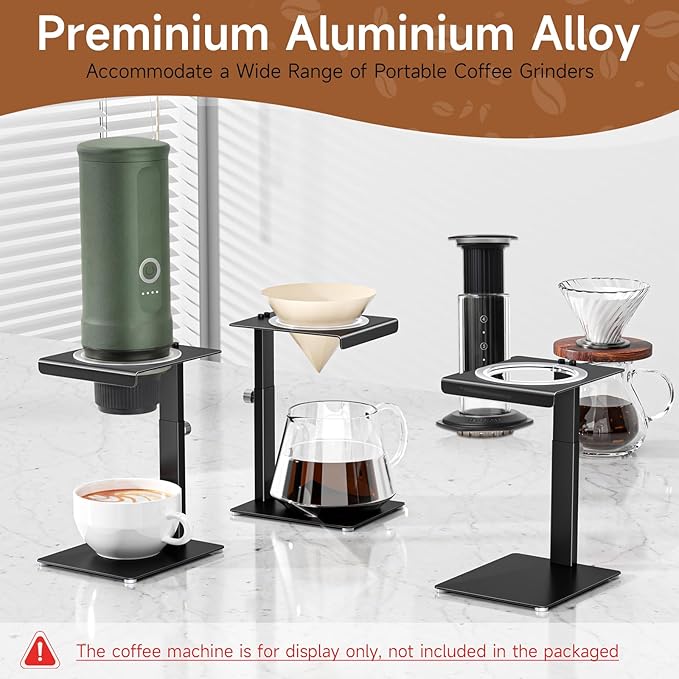 Portable Coffee Maker Stand,Adjustable-height Pour Over Dripper Stand with Base,Espresso Machine Holder for Home,Desk,Travel,Camping( Square/Black)