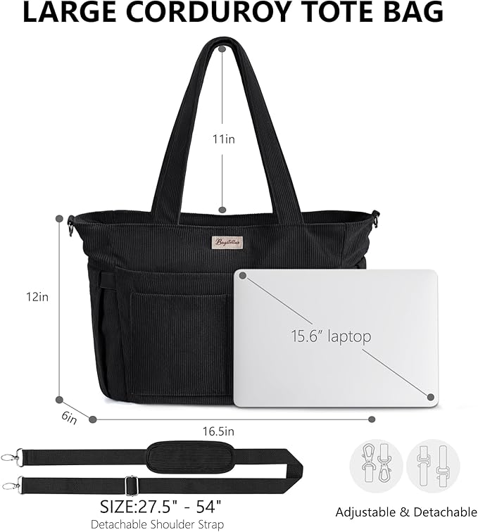 Bagstellar Corduroy Tote Bag for Women, 17 Pockets Laptop Work Tote Bag Lightweight Teacher Nurse Bible Bag for School Travel | with 40oz Cup Holder, Multi Compartment, Zipper Crossbody Bag, College Shoulder Bag, Daily Purse w/ Strap, Ideal Gift for Women