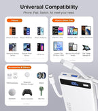Power Bank with 2 Built-in Cables 10000mAh, 22.5W PD Slim Portable Charger USB C Battery Pack, Travel Essentials Fast Charging Powerbank Compatible with iPhone 17 16 Plus Pro Galaxy iPad White(1 Pack)