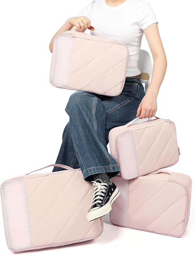 NISHEL 6 Set Packing Cubes for Travel, Luggage Organizer Bags with Shoe Bag, Lightweight, Durable Space Saver Bags Travel Essentials, Pink