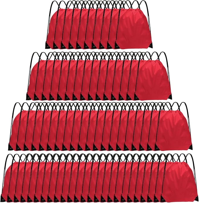 Grneric Drawstring Backpack Bulk 70Pcs String Backpack Drawstring Bags Cinch Bag Sackpack for Men Women Gym(Red)