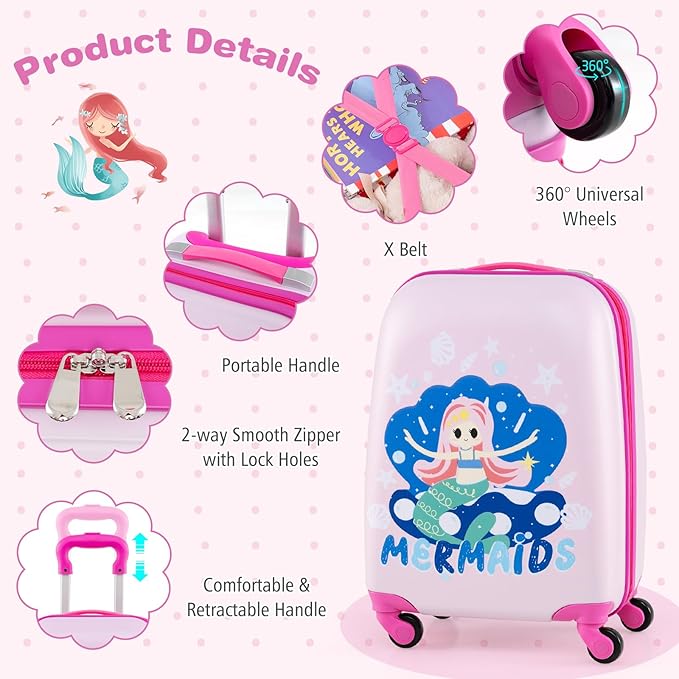 Goplus 2PC Kids Luggage, 12" & 16" Kids Carry On Luggage Set with 4 Spinner Wheels, Lightweight Rolling Spinner Suitcase for Children Toddlers Boys and Girls Travel