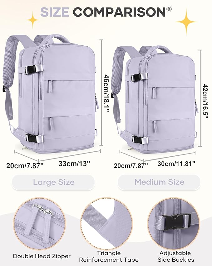 coofay Large Carry On Backpack Flight Approved Personal Item Travel Backpack For Women Airline Approved Waterproof Sports Luggage Backpack Casual Daypack Small Hiking Backpack Purple Backpack