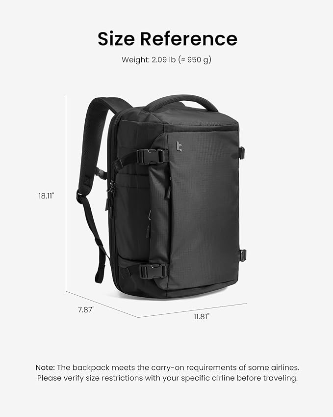 tomtoc Travel Backpack 28L, TSA Friendly Flight Approved Carry-on Luggage, Personal Item Travel Bag, Water-resistant Lightweight Business Rucksack, Durable Bag Fits 16 Inch Laptop