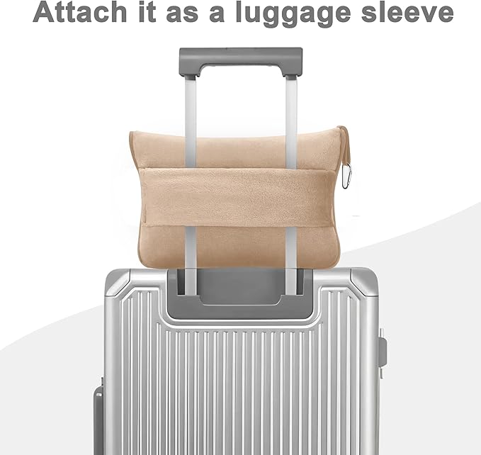 Travel Blanket and Pillow Compact, Premium Soft 2 in 1 Airplane Blanket with Soft Bag Pillowcase，Hand Luggage Sleeve and Backpack Clip (Brown)