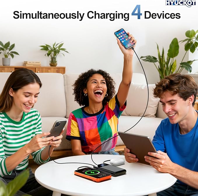 Portable Charger Power Bank with Built-in Cables and Wall Plug, 10000mAh Slim USB-C Battery Pack, 15W Fast Charging Travel Essential Portable Phone Charger Compatible with iPhone, Samsung (Black)