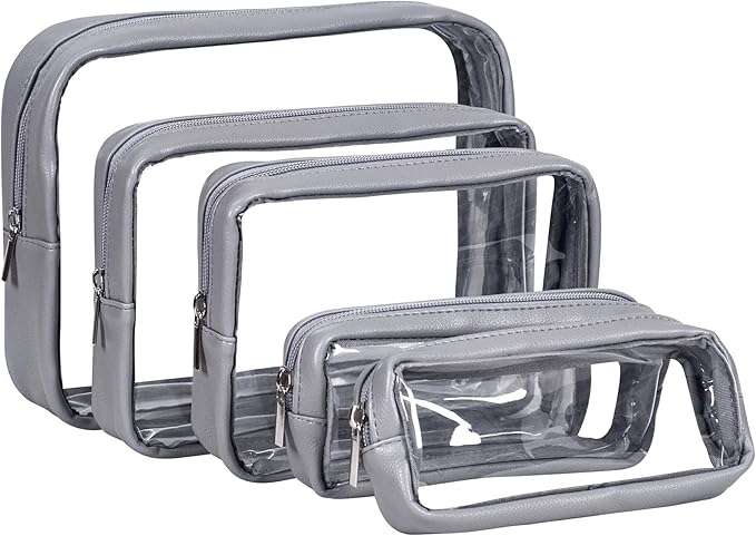 Remobia Hicol TSA Approved 5-Piece Diaper Bag Organizer Pouch Set Clear Waterproof TPU Kids Toiletry Storage Set Travel Packing Clutch Cube Bags for Baby Nursing (Dark Gray)