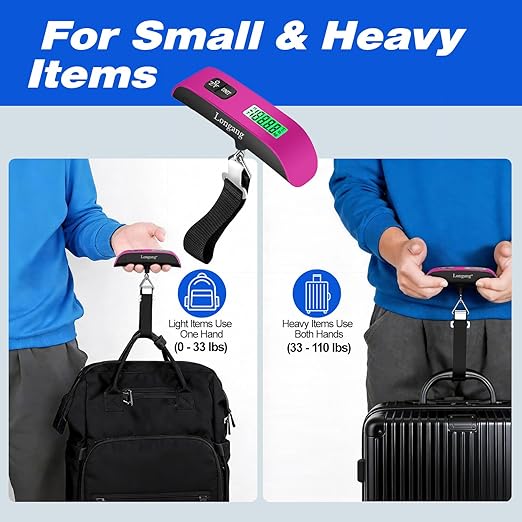 Digital Hanging Luggage Scale with Backlit for Travel, Portable Handheld Suitcase Weight Scale with Hook, 110 Pounds, Battery Included