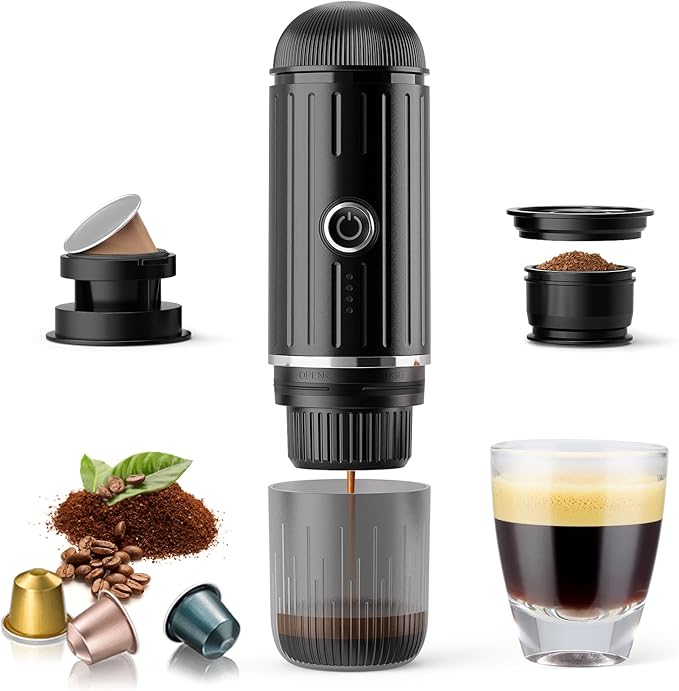 Portable Electric Espresso Coffee Maker for Ground Coffee & NS Capsule Fast Self-Heating Technology‌ with USB-C Perfect for RV, Hiking, Camping, Office & On-the-Go Lifestyles, Christmas Gift for Men