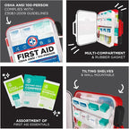 Be Smart Get Prepared First Aid Kit Hard Red Case 326 Pieces Exceeds OSHA and ANSI Guidelines 100 People - Office, Home, Car, School, Emergency, Survival, Camping, Hunting and Sports (20HBC01015REV3)