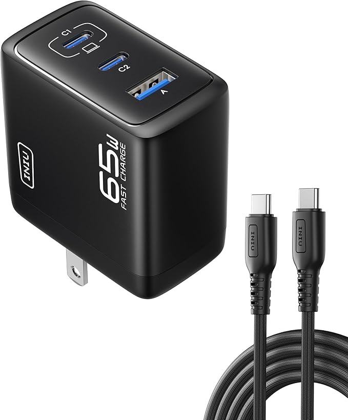 INIU Ultra Slim 10000mAh 45W PD Power Bank & 3-Port 65W PD Fast Charging Compact Type C Wall Charger Combo