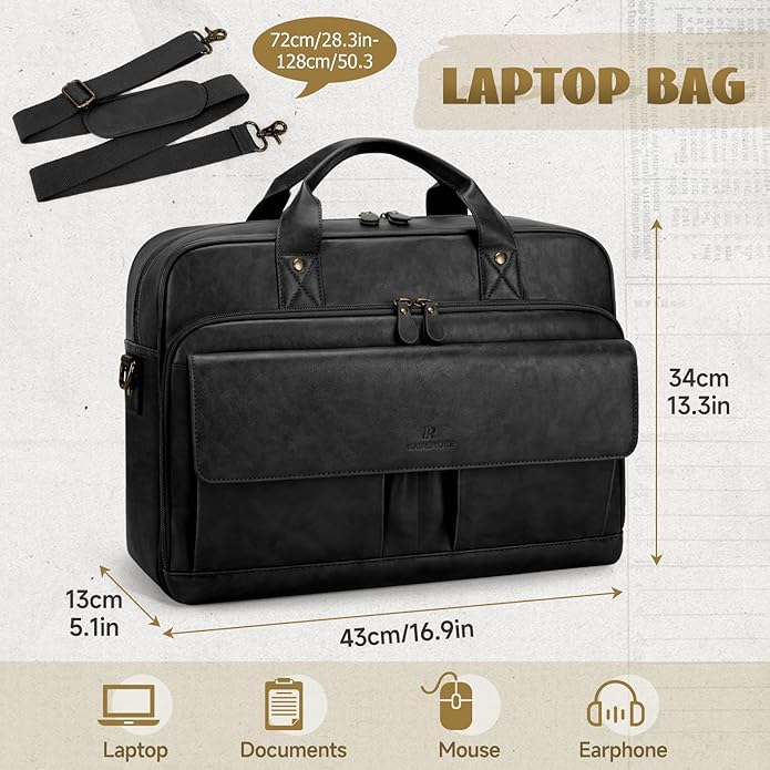 RAINSMORE Mens Laptop Bag PU Leather Messenger Bag 15.6 Inch Briefcase Vintage Computer Satchel Bag for Work Business