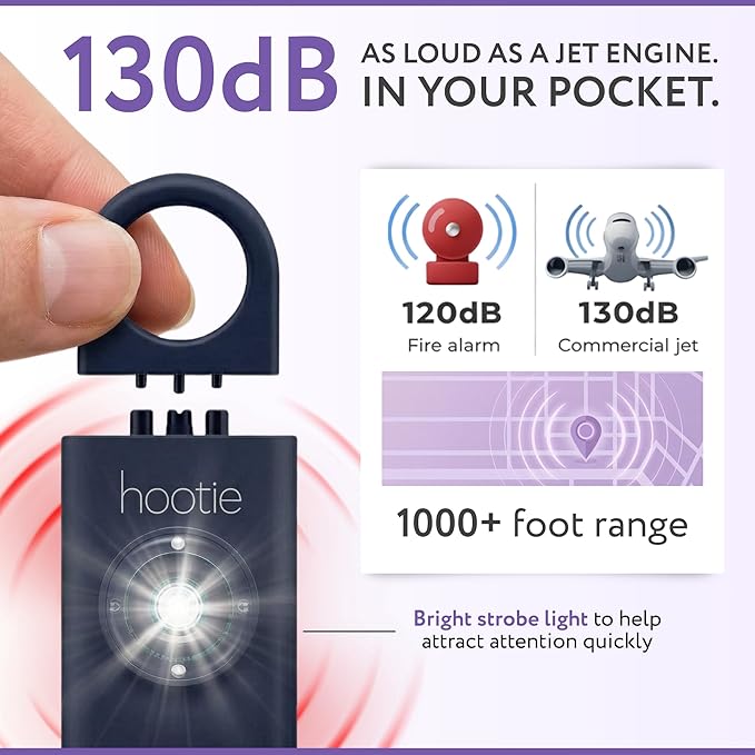 HOOTIE Personal Safety Alarm Keychain, 130dB Personal Alarm for Women Men and Kids, Pull Pin Emergency Panic Alarm with Strobe Light, Portable Self Defence Alarm for Campus Travel and Running - Navy