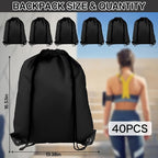 COIDEA Drawstring Backpack 40Pcs Drawstring Bags, Draw String Back Bag Drawstring Bags Bulk for Sports, Gym, Travel, Swimming, Beach (Black)