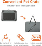 Amazon Basics Portable Folding Soft Dog Crate, 4-Doors, Collapsible Travel Kennel for Cat, Dog, and Small Animals, Quick Setup, Small 26" x 18" x 18", Grey