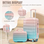 20 Inch Carry on Luggage with 14 Inch Cosmetic Case, 2 Pcs Hardshell Lightweight Durable Spinner Suitcase Set for Travel, Women, Men, TSA Lock, ABS, 20+14 Inch, Blue Pink
