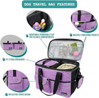 PetAmi Dog Travel Bag, Travel Pet Bag Organizer, Dog Food Travel Bag with Container Collapsible Bowls, Pet Travel Supplies Gift Accessories for Weekend Camping, Puppy Cat Diaper Bag, Purple Medium