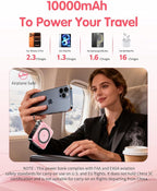6-in-1 for Magsafe Portable Charger with Built-in Cables & Wall Plug,10000mAh Magnetic Wireless Power Bank,22.5W Fast Charging USB C Battery Pack,Travel Essentials for iPhone 17/16/15/14/13/12,Pink