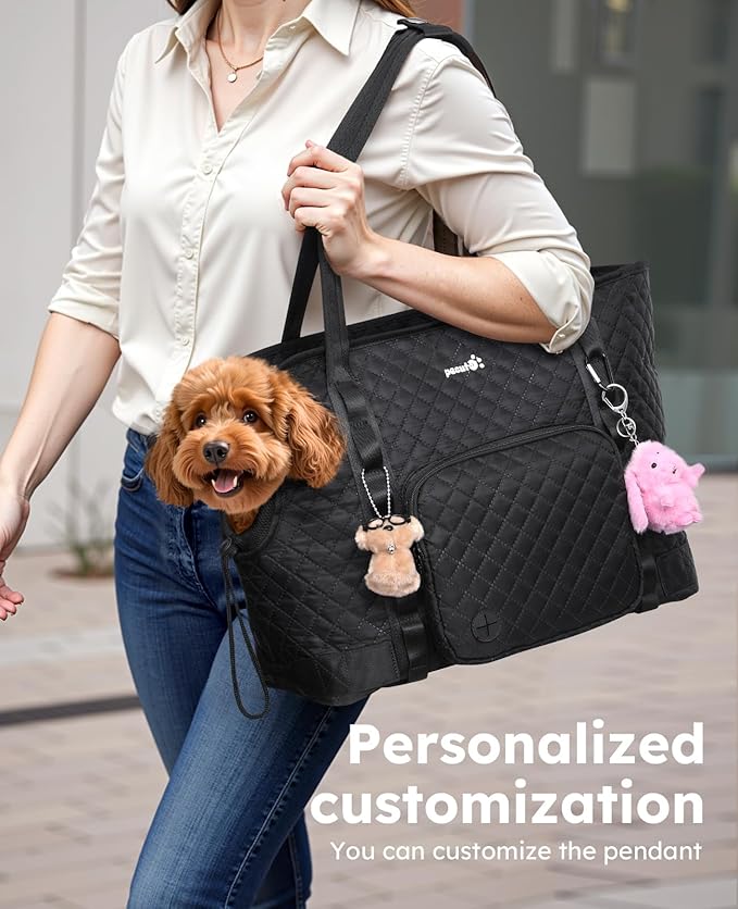Pecute Dog Purse Carrier, Dog Carrier with Pockets for Small Dogs, Fits Dogs 8.8 lbs to 13 lbs, Cat and Puppies Tote Bag, Outing, Travel, Vet, XL,16.9" L x 7.9" W x 13.8" H, Black